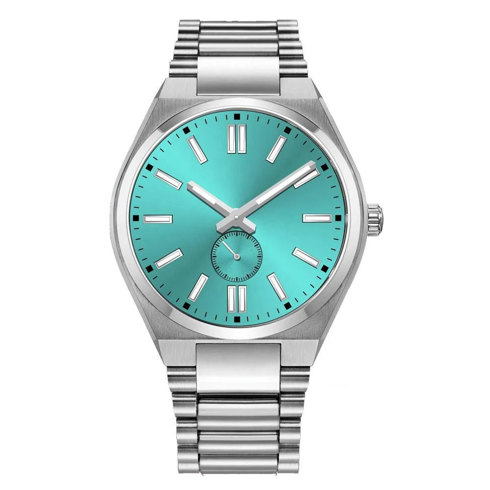 Stainless steel men’s watch with a turquoise dial and silver metal bracelet